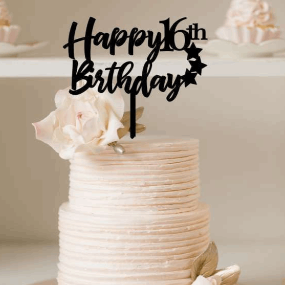 Cake Topper - Happy Birthday Numerical Silver Belle Design