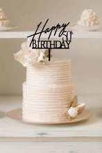 Load image into Gallery viewer, Cake Topper - Happy Birthday Scrip + Block Silver Belle Design
