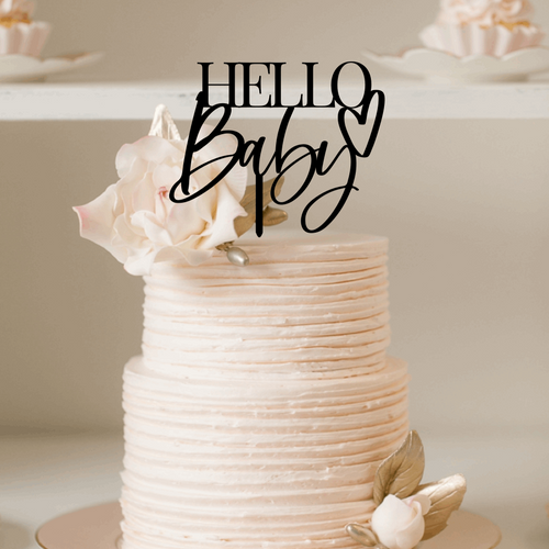 Cake Topper - Hello Baby Silver Belle Design