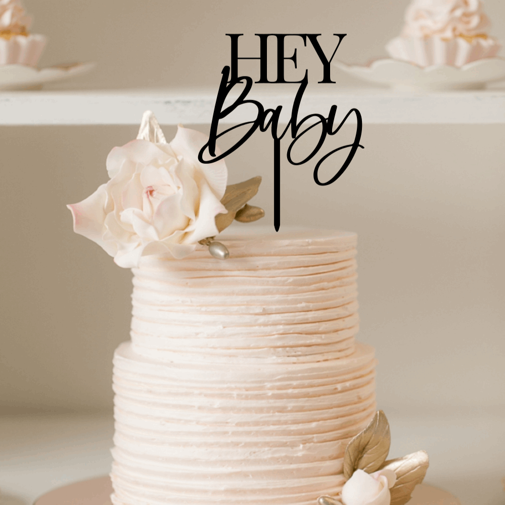 Cake Topper - Hey Baby Silver Belle Design
