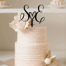 Load image into Gallery viewer, Cake Topper - Initials with cute heart Silver Belle Design
