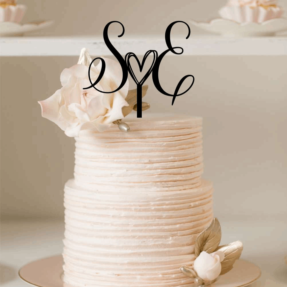 Cake Topper - Initials with cute heart Silver Belle Design
