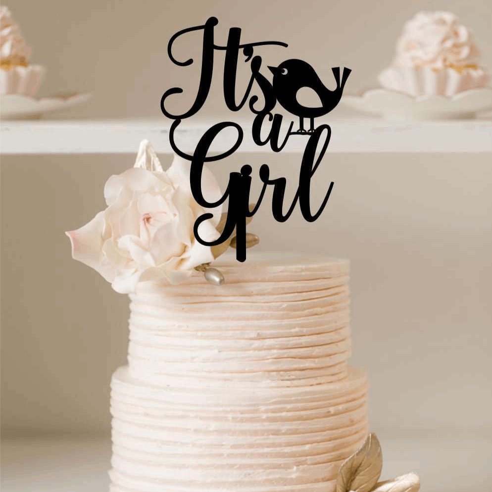 Cake Topper - It's A Girl Silver Belle Design