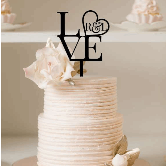 Cake Topper - Love + Initials Silver Belle Design