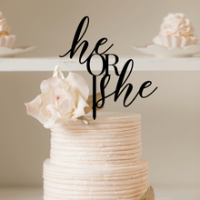 Load image into Gallery viewer, Cake Topper - Modern He or She Silver Belle Design
