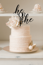 Load image into Gallery viewer, Cake Topper - Modern He or She Silver Belle Design
