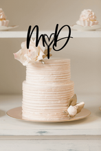 Load image into Gallery viewer, Cake Topper - Modern Script Initials with cute heart Silver Belle Design
