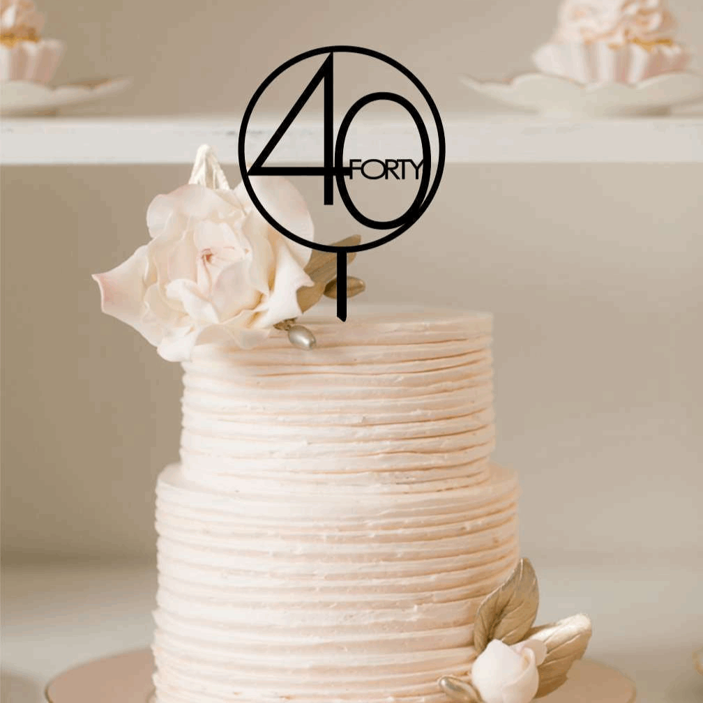 Cake Topper - Modern Thirty, Forty, Fifty, Sixty Silver Belle Design