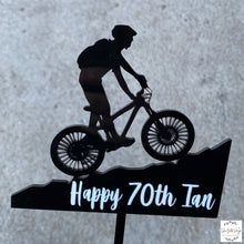 Load image into Gallery viewer, Cake Topper - Mountain Bike Silhouette Silver Belle Design
