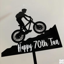 Load image into Gallery viewer, Cake Topper - Mountain Bike Silhouette Silver Belle Design
