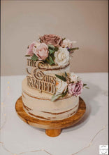 Load image into Gallery viewer, Cake Topper - Mr &amp; Mrs Block Font + Script - Banfield Silver Belle Design
