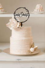 Load image into Gallery viewer, Cake Topper - Mr &amp; Mrs Floral Wreath Silver Belle Design
