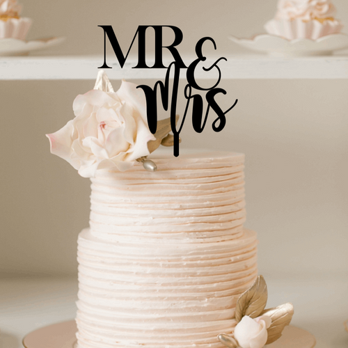 Cake Topper - Mr & Mrs Mixed Fonts Silver Belle Design