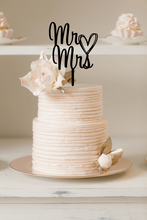 Load image into Gallery viewer, Cake Topper - Mr &amp; Mrs Script with Heart Silver Belle Design
