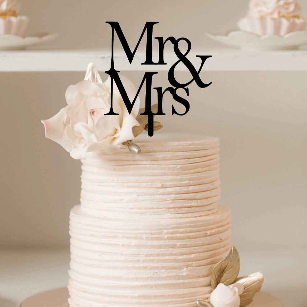 Cake Topper - Mr & Mrs Serif Font Silver Belle Design