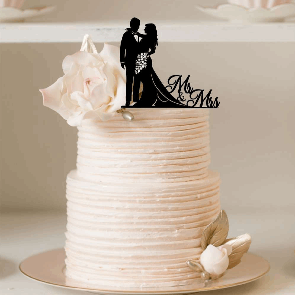 Cake Topper - Mr & Mrs Silver Belle Design