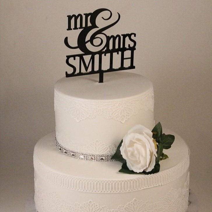 Cake Topper - Mr & Mrs Smith Silver Belle Design