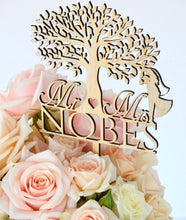 Load image into Gallery viewer, Cake Topper Mr &amp; Mrs + Tree with Bride and Groom Silver Belle Design
