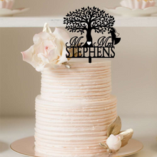 Load image into Gallery viewer, Cake Topper Mr &amp; Mrs + Tree with Bride and Groom Silver Belle Design
