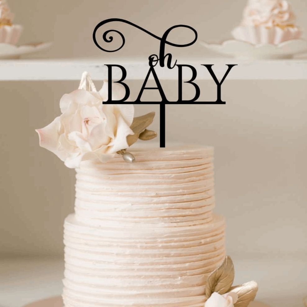 Cake Topper - Oh Baby Modern Silver Belle Design