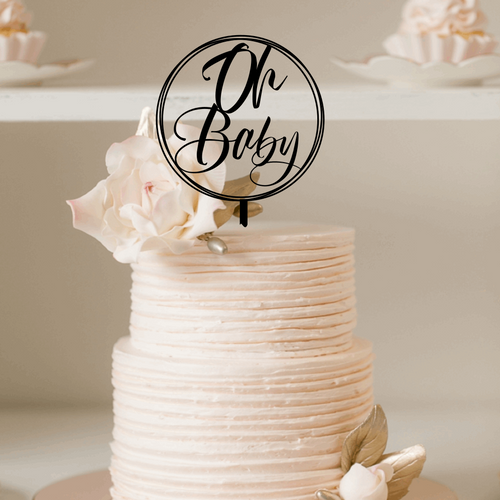 Cake Topper - Oh Baby Wreath Silver Belle Design