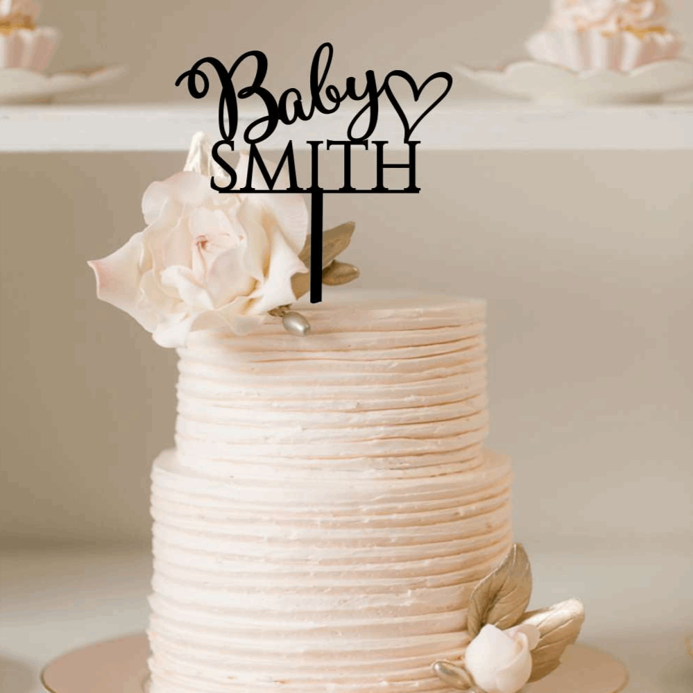 Cake Topper - Personalised Baby Shower Silver Belle Design