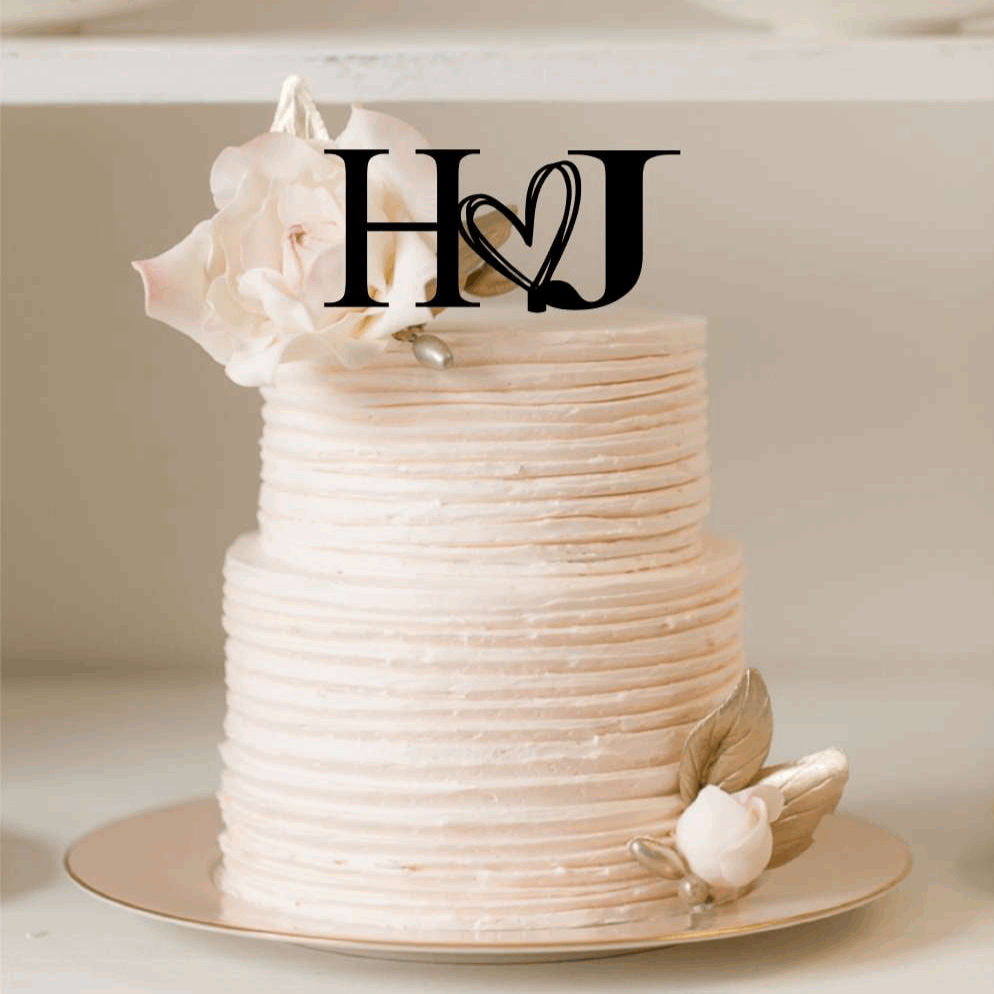 Cake Topper - Serif Font with cute heart Silver Belle Design