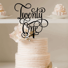 Load image into Gallery viewer, Cake Topper - Twenty One Cursive Silver Belle Design
