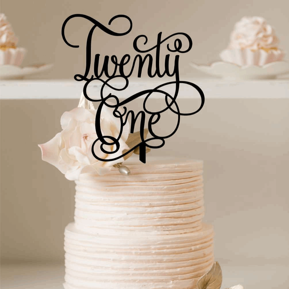 Cake Topper - Twenty One Cursive Silver Belle Design