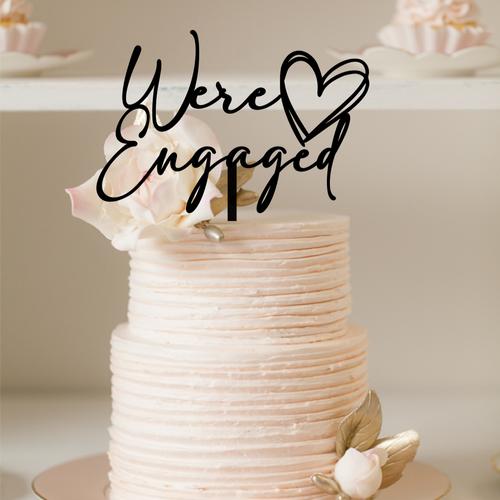 Cake Topper - We're Engaged Heart Silver Belle Design