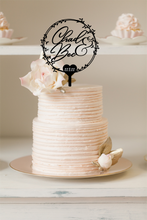 Load image into Gallery viewer, Cake Topper - Wreath with Script Names + Date Silver Belle Design
