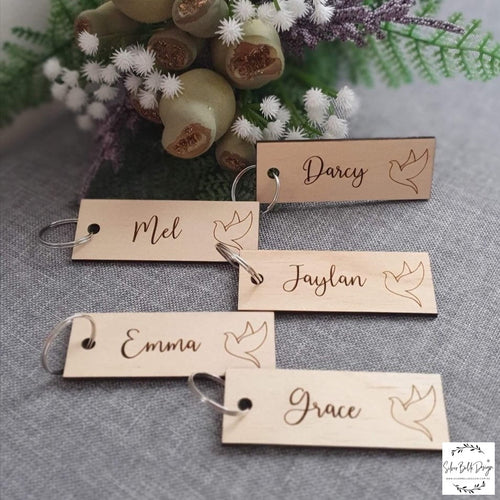 Custom Timber Engraved Tags -  with image / logo / floral Silver Belle Design