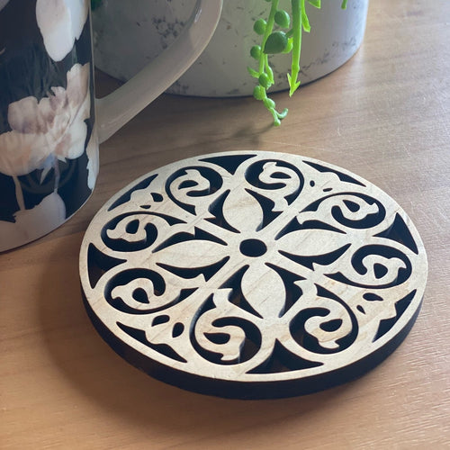 Decorative Timber Coasters  (Pack of x4) Silver Belle Design