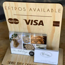 Load image into Gallery viewer, Desktop EFTPOS + Business Card Engraved Sign Silver Belle Design
