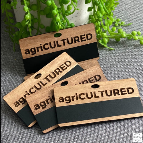 Engraved Reusable Timber Name Tags Silver Belle Design