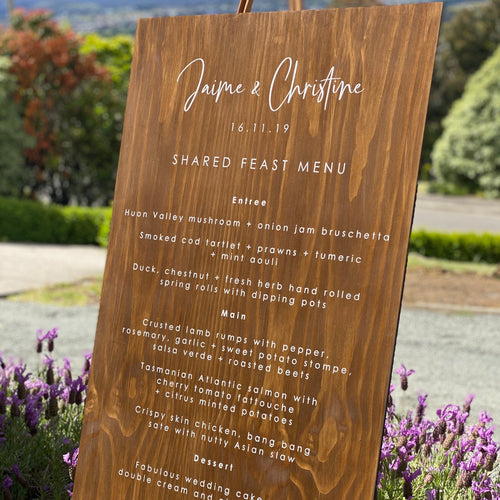 Large Timber Menu Board - Shared Feast Silver Belle Design