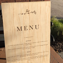 Load image into Gallery viewer, Large Timber Menu Board Silver Belle Design
