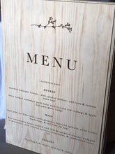 Load image into Gallery viewer, Large Timber Menu Board Silver Belle Design
