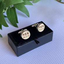 Load image into Gallery viewer, Laser Cut Timber Engraved Personalised Cufflinks Silver Belle Design
