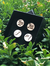 Load image into Gallery viewer, Laser Cut Timber Engraved Personalised Cufflinks Silver Belle Design
