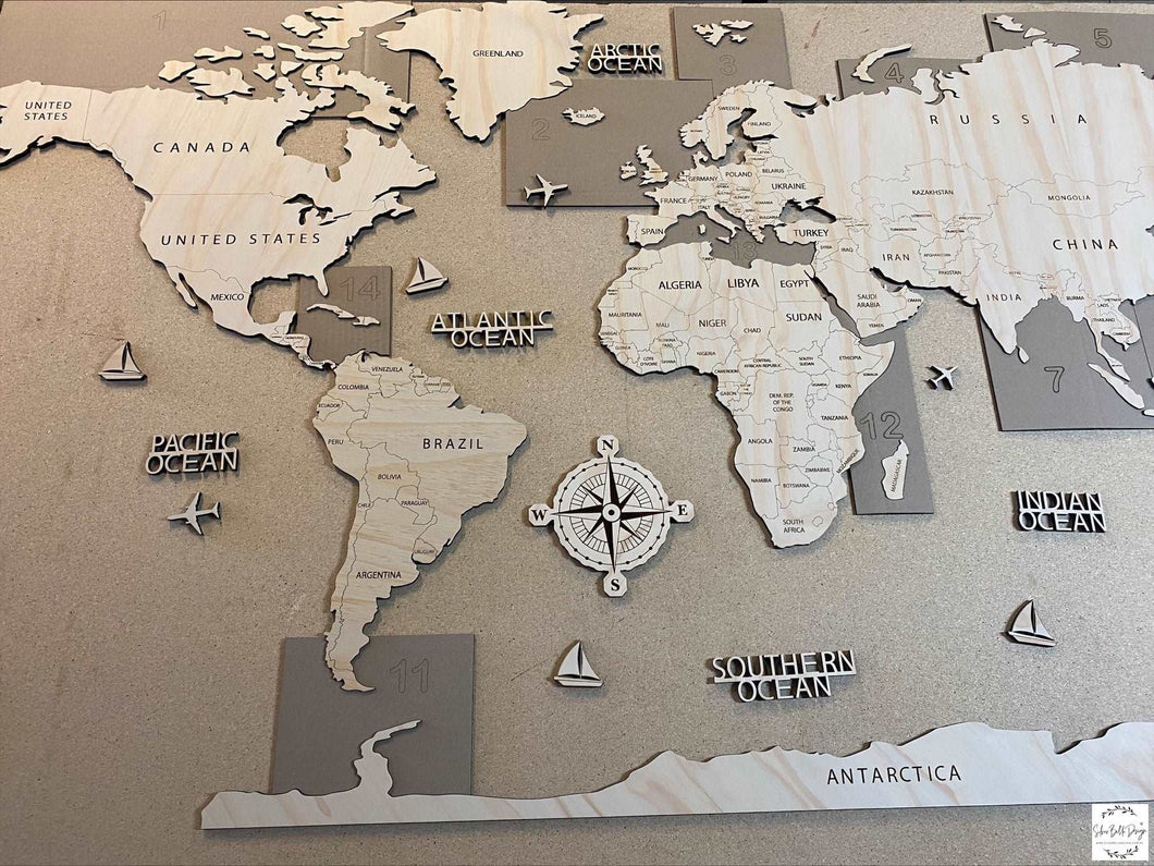 Laser Cut World Map for the Wall Silver Belle Design
