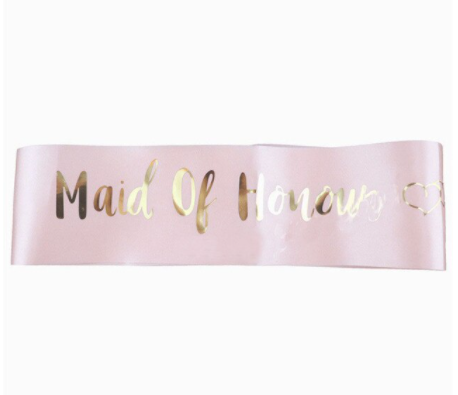 Maid of Honour Pink Gold Sash Silver Belle Design