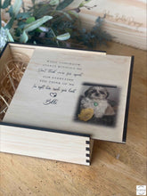 Load image into Gallery viewer, Personalised Timber Pet Ashes Keepsake box Silver Belle Design
