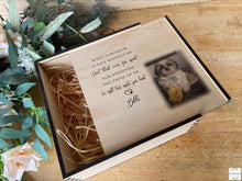 Load image into Gallery viewer, Personalised Timber Pet Ashes Keepsake box Silver Belle Design

