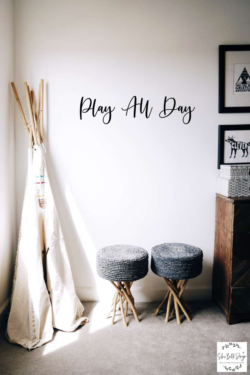 Play All Day Script Wall Name Plaque Silver Belle Design
