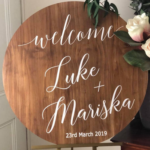 Round Wooden Welcome Sign Silver Belle Design