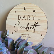 Load image into Gallery viewer, Starlight Baby Announcement Sign Silver Belle Design
