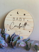 Load image into Gallery viewer, Starlight Baby Announcement Sign Silver Belle Design
