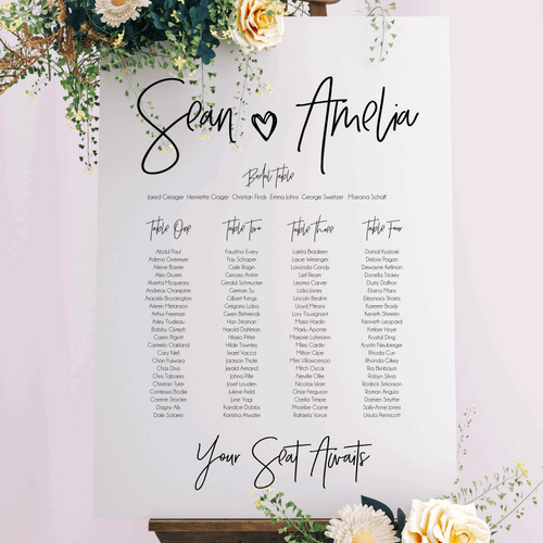 Table Seating Plan - Amelia Design Silver Belle Design