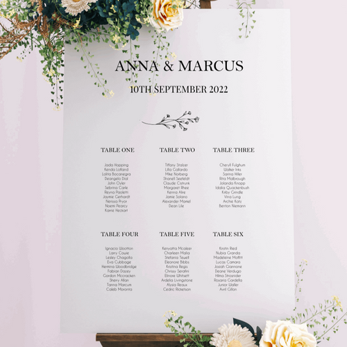 Table Seating Plan - Anna Design Silver Belle Design